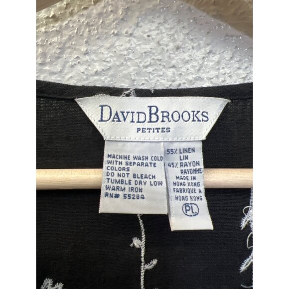 David Brooks Petites Vintage Black Linen Floral Embroidered Skirt Set Dress - Picture 7 of 11